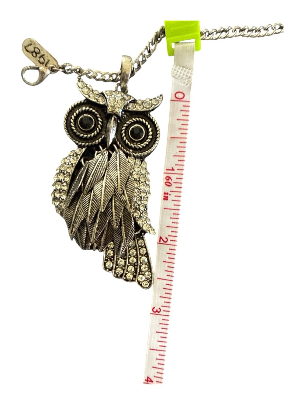 Aeropostale 1987 Collection Rhinestone Owl Pendant Necklace Silver Tone 31” EUC - Picture 7 of 8